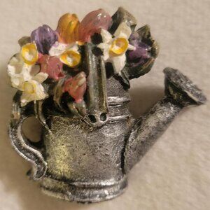 Vintage Watering Can Flower Vase Brooch Pin